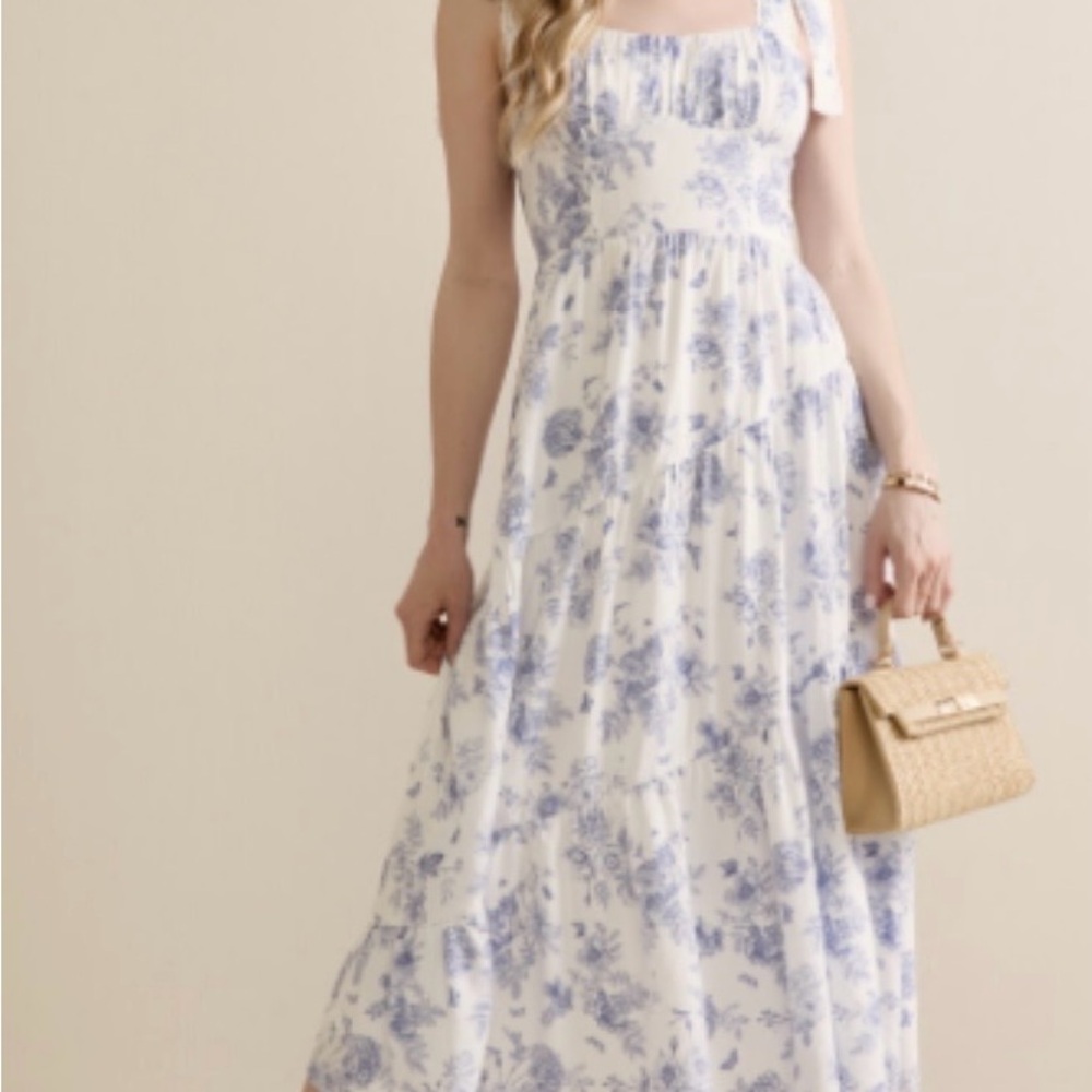 Floral Blue and White Maxi Dress